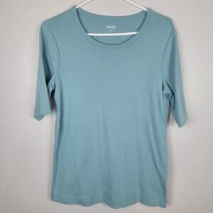 Duluth Trading Co Womens Medium Blue Short Sleeve Crew Neck T-Shirt Top